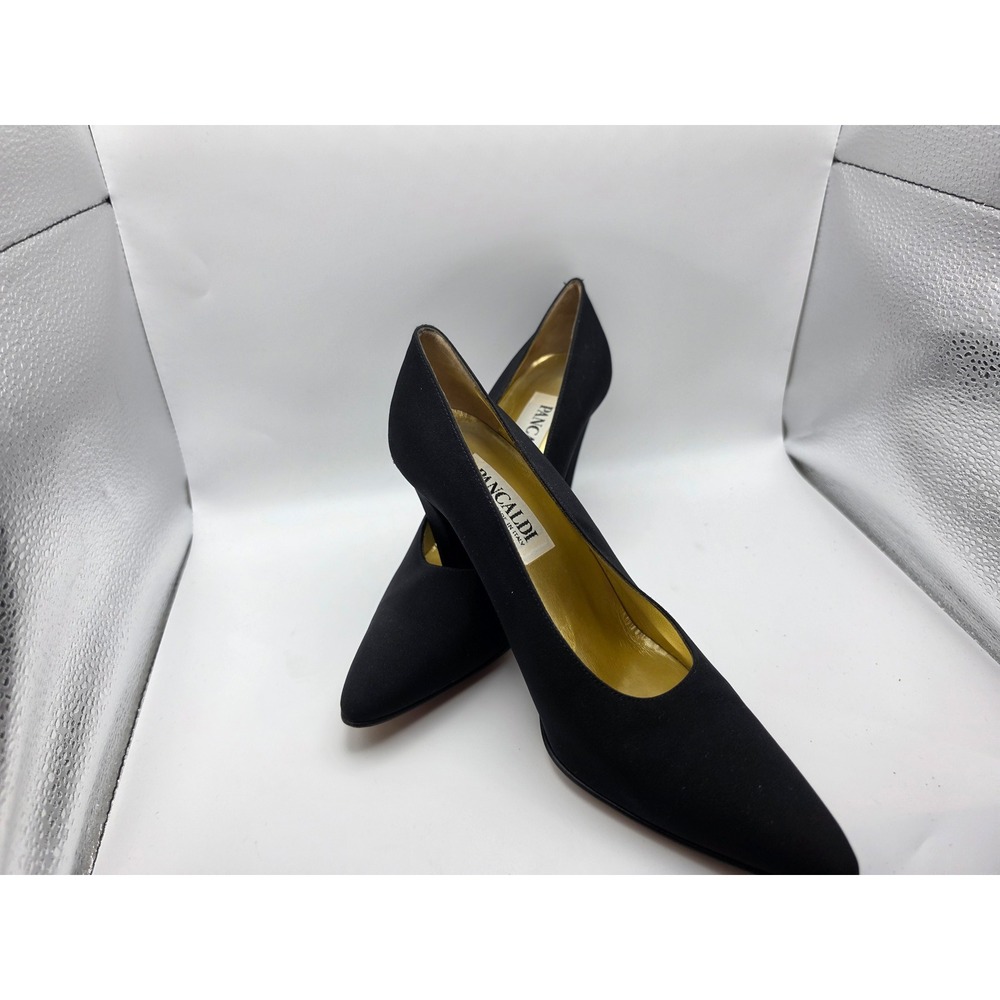Pancaldi Black Satin Pointed Toe Pumps Made in Italy Stiletto Heels Womens 8.5 B